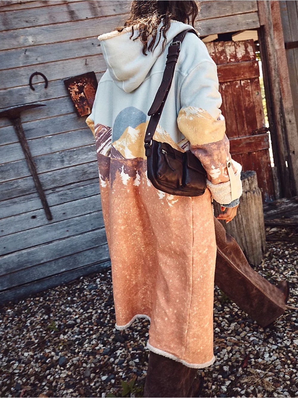 Free People Acadia Sweatshirt Coat Jacket-AOP-Mountains-Western-Boho-XS